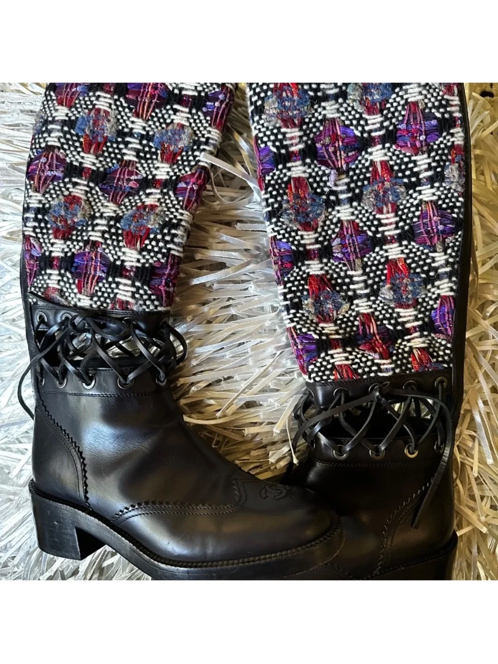 Chanel Tweed Leather Oxford Boots